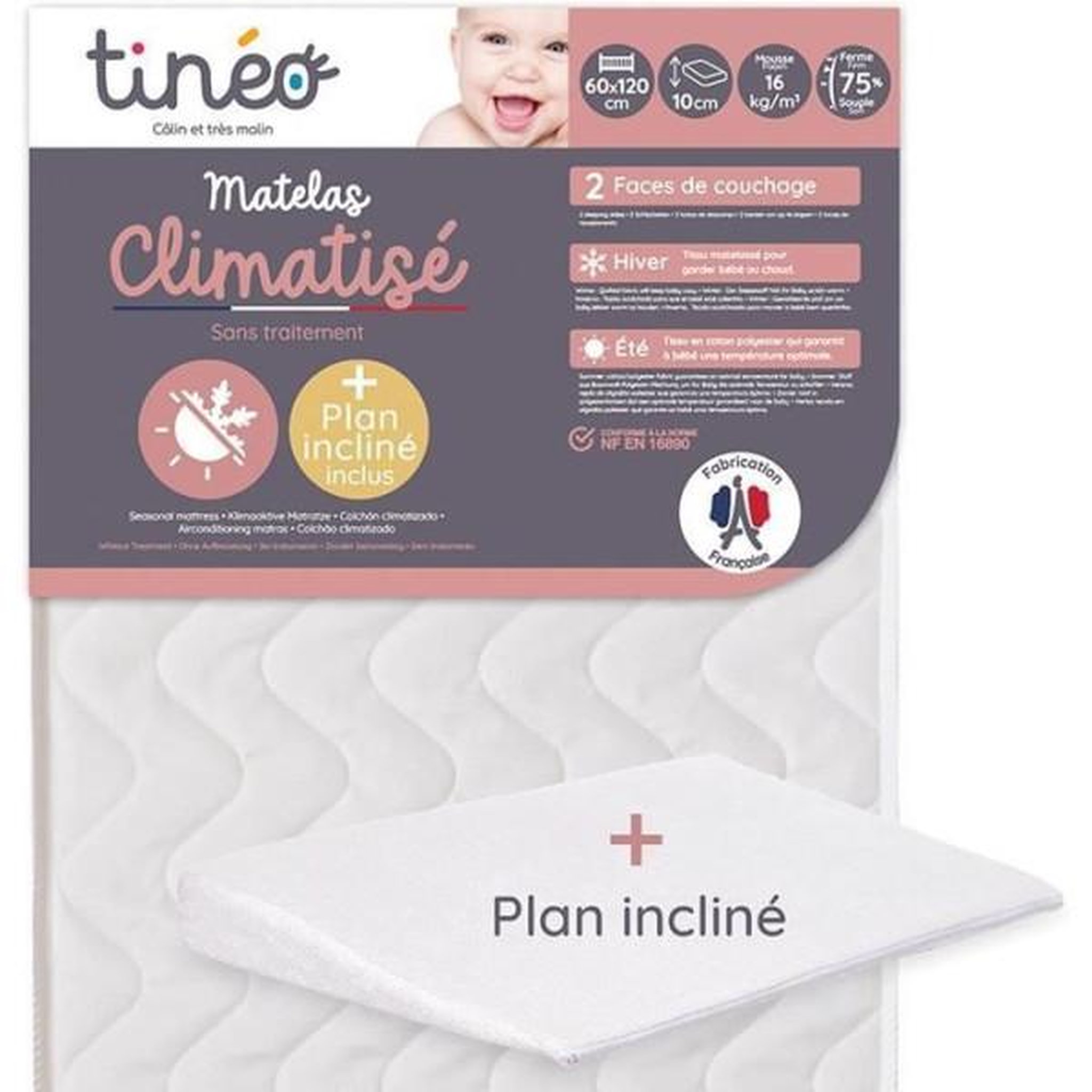 TINEO Matelas Climatisé TINEO 60x120 cm - Epaisseur 10 cm - Livre avec un plan incliné 15°