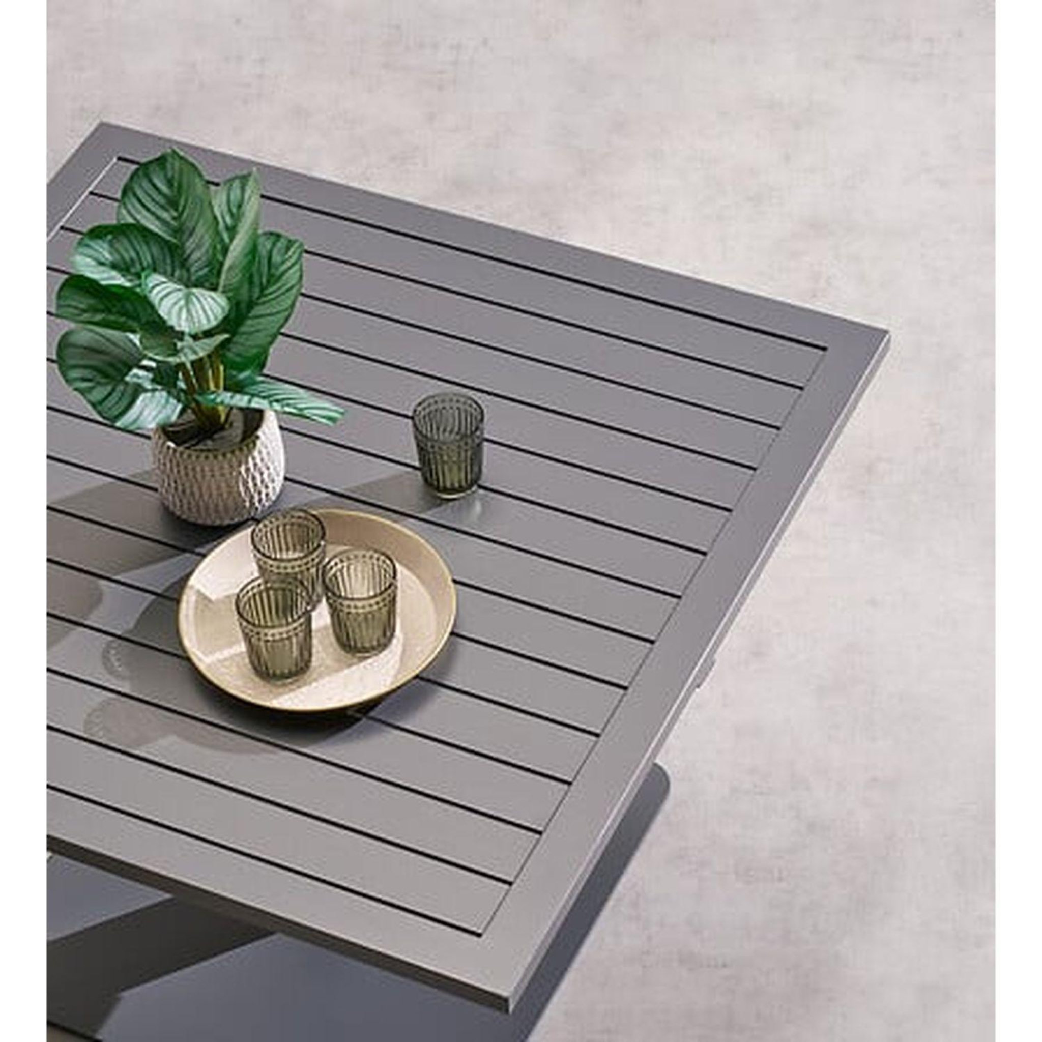Voir la diapositive 2 : HESPERIDE Table de jardin relevable carrée en aluminium salimia - graphite