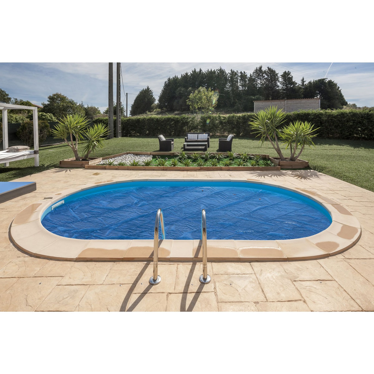 GRE Bâche été à bulles 300 µ pour piscines enterrées Ronde de 3,50m 