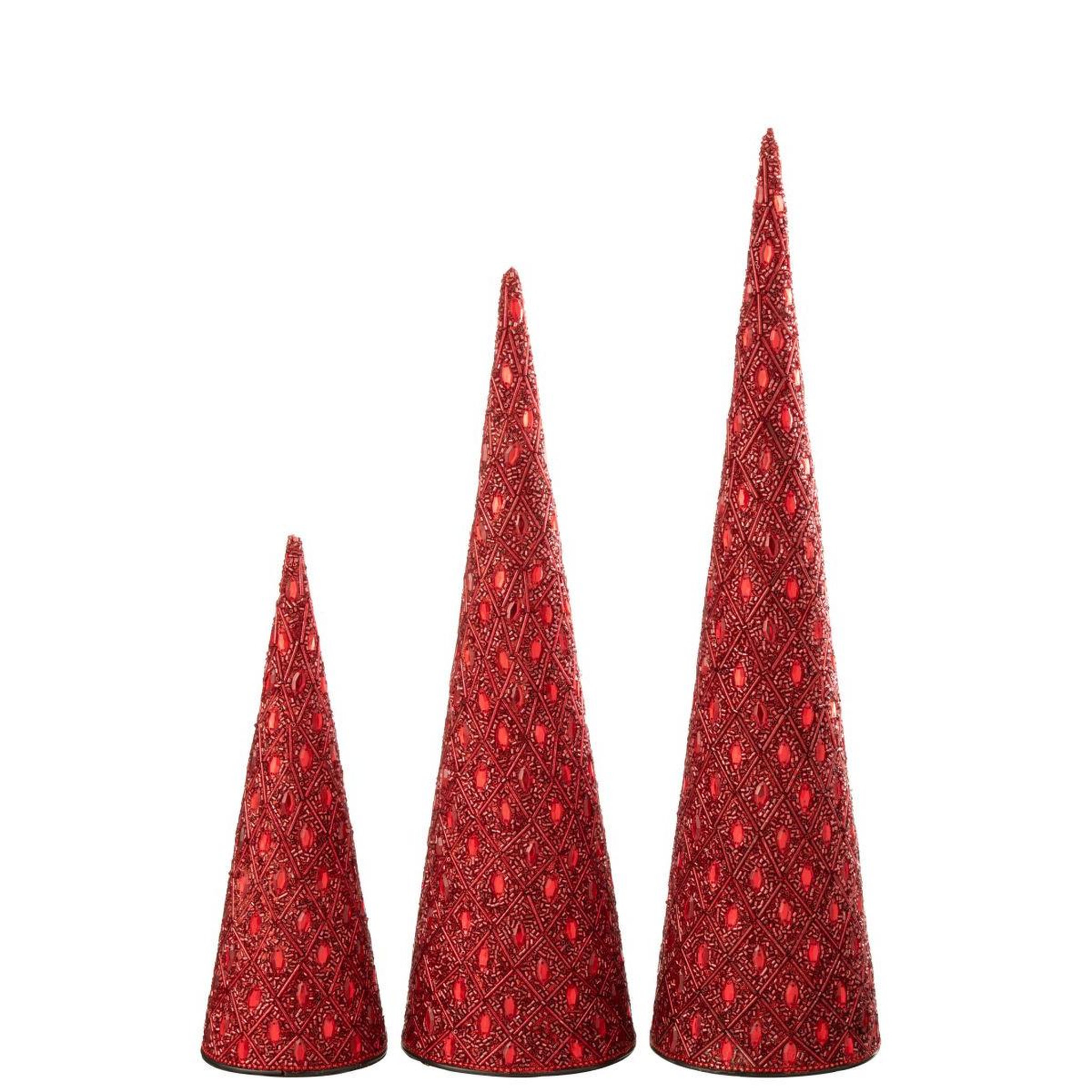 Voir la diapositive 2 : J-LINE Lot de 3 cônes de noël  perles  45cm rouge