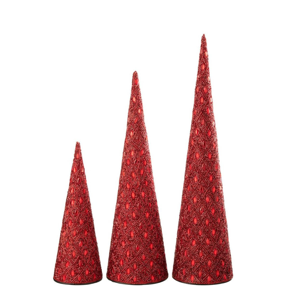Paris Prix Lot de 3 Cônes de Noël  Perles  45cm Rouge