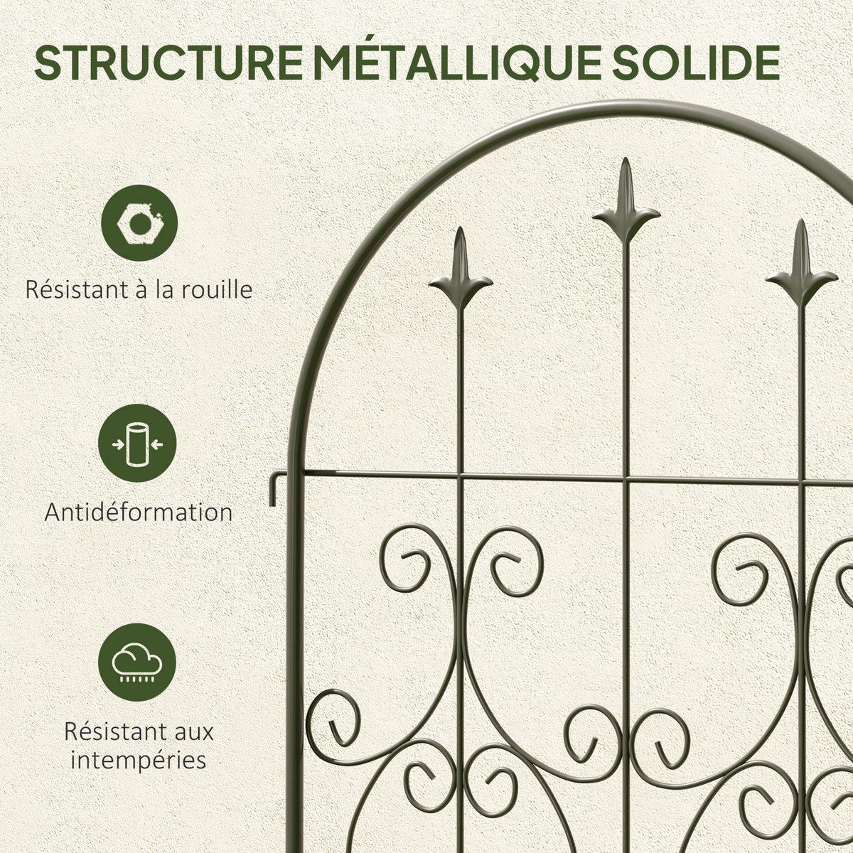 OUTSUNNY Treillis de jardin effet fer forgé pointe de fleur de lys  - 2 supports plantes grimpantes - 50 x 220 cm - métal époxy noir