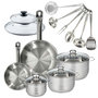 Voir la diapositive 1 : Fackelmann Set 2 poêles 20 et 28 cm en inox et couvercles, 3 faitouts inox 16, 20 et 24 cm et 6 ustensiles inox Fackelmann Eterna