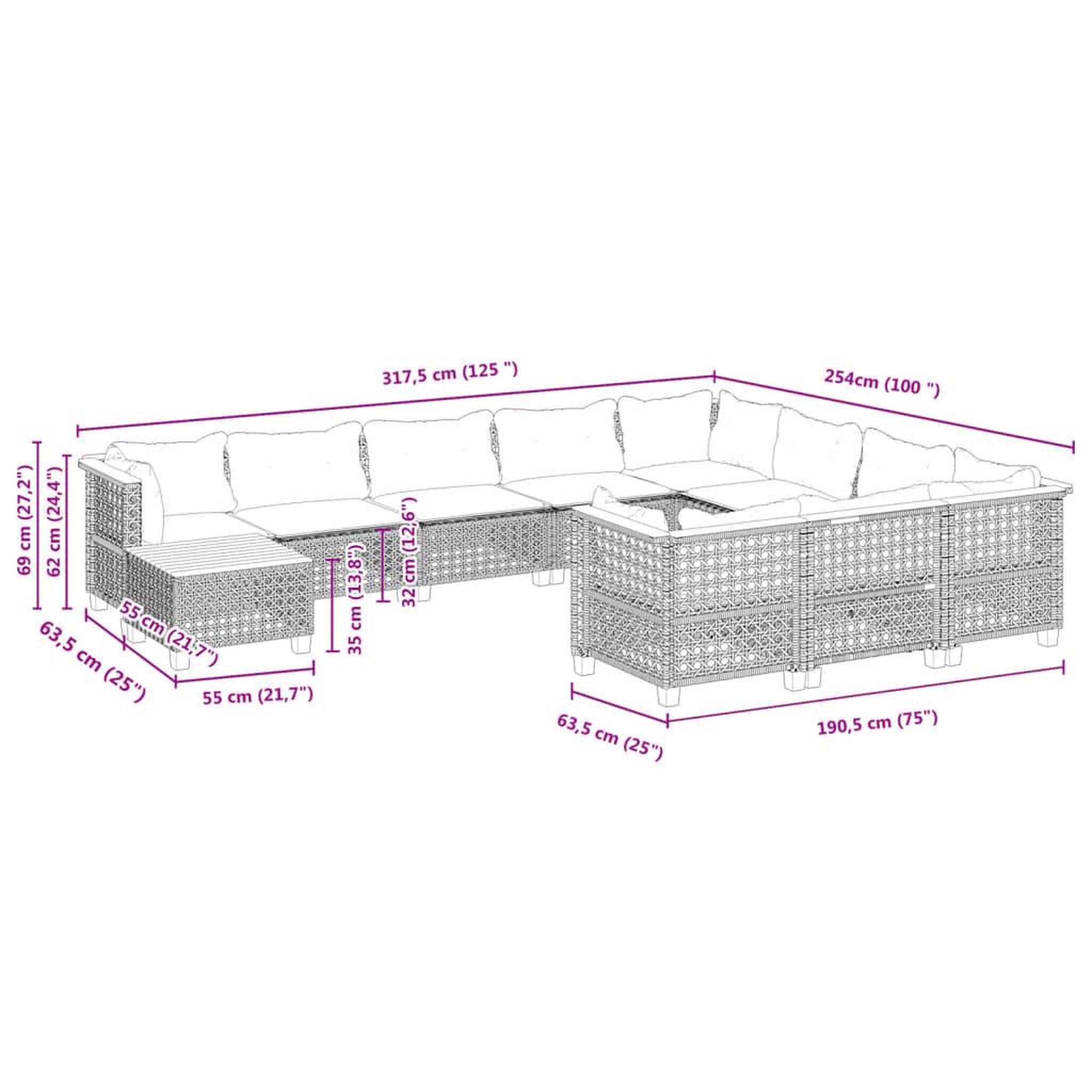Voir la diapositive 6 : VIDAXL Salon de jardin 11 pcs avec coussins gris resine tressee
