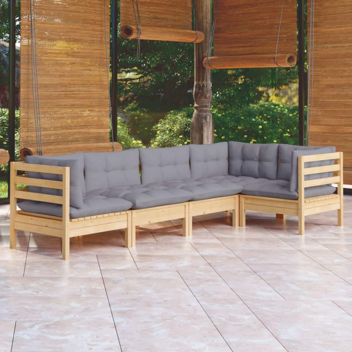 VIDAXL Salon de jardin 5 pcs avec coussins gris bois de pin