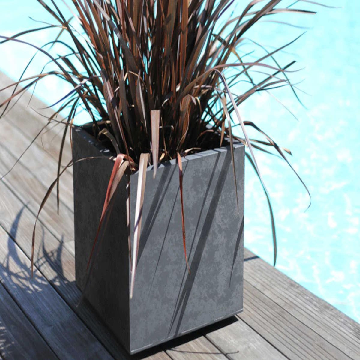 Eda Pot de fleur carré Basalt 39,5 x H.43,5 cm - Gris anthracite - Eda