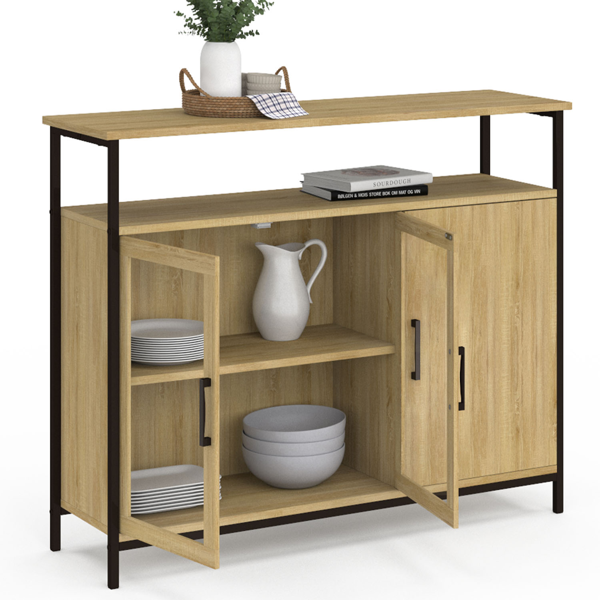 Voir la diapositive 4 : ID MARKET Buffet 100 cm DETROIT 2 portes vitrine avec placards design industriel