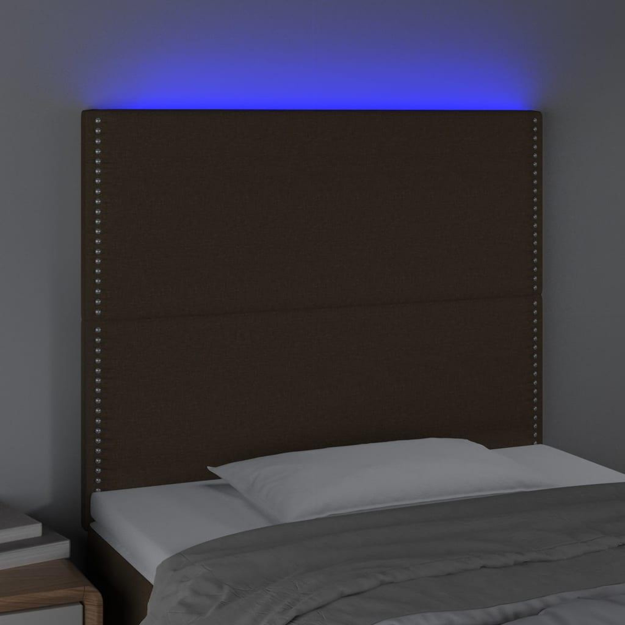 Voir la diapositive 3 : VIDAXL Tete de lit a LED Marron fonce 90x5x118/128 cm Tissu