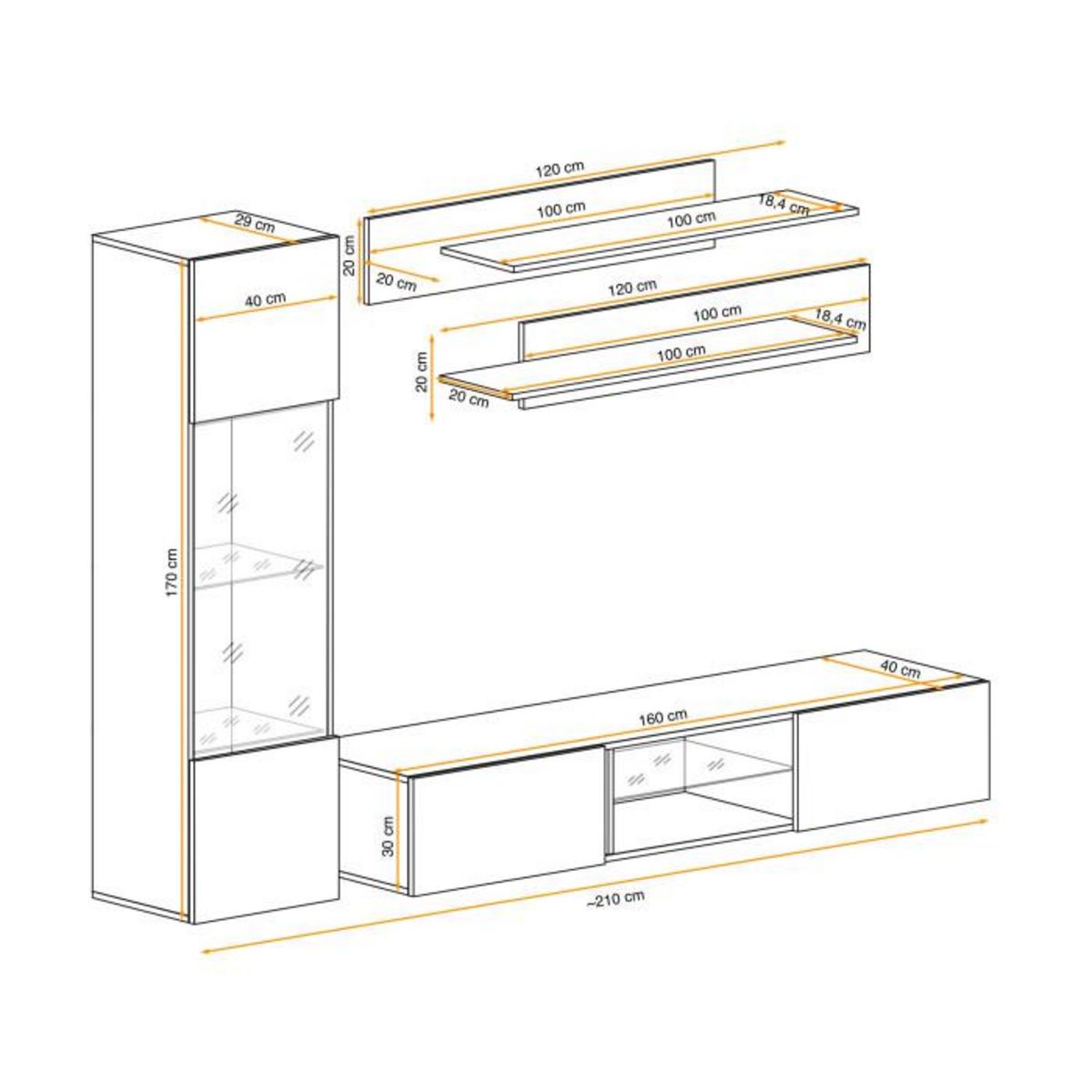 Paris Prix Meuble TV Mural Design  Fly XXII  210cm Blanc