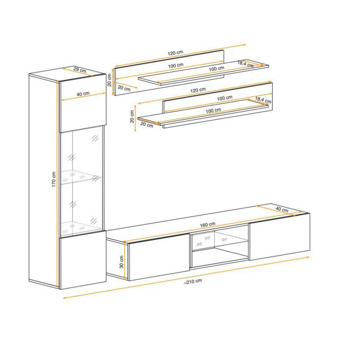 Paris Prix Meuble TV Mural Design  Fly XXII  210cm Blanc