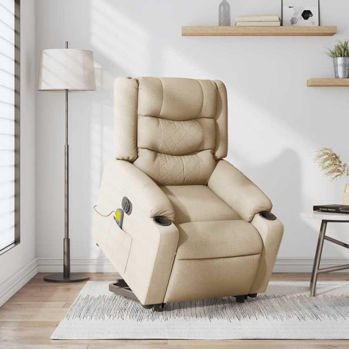 VIDAXL Fauteuil inclinable de massage electrique Creme Tissu
