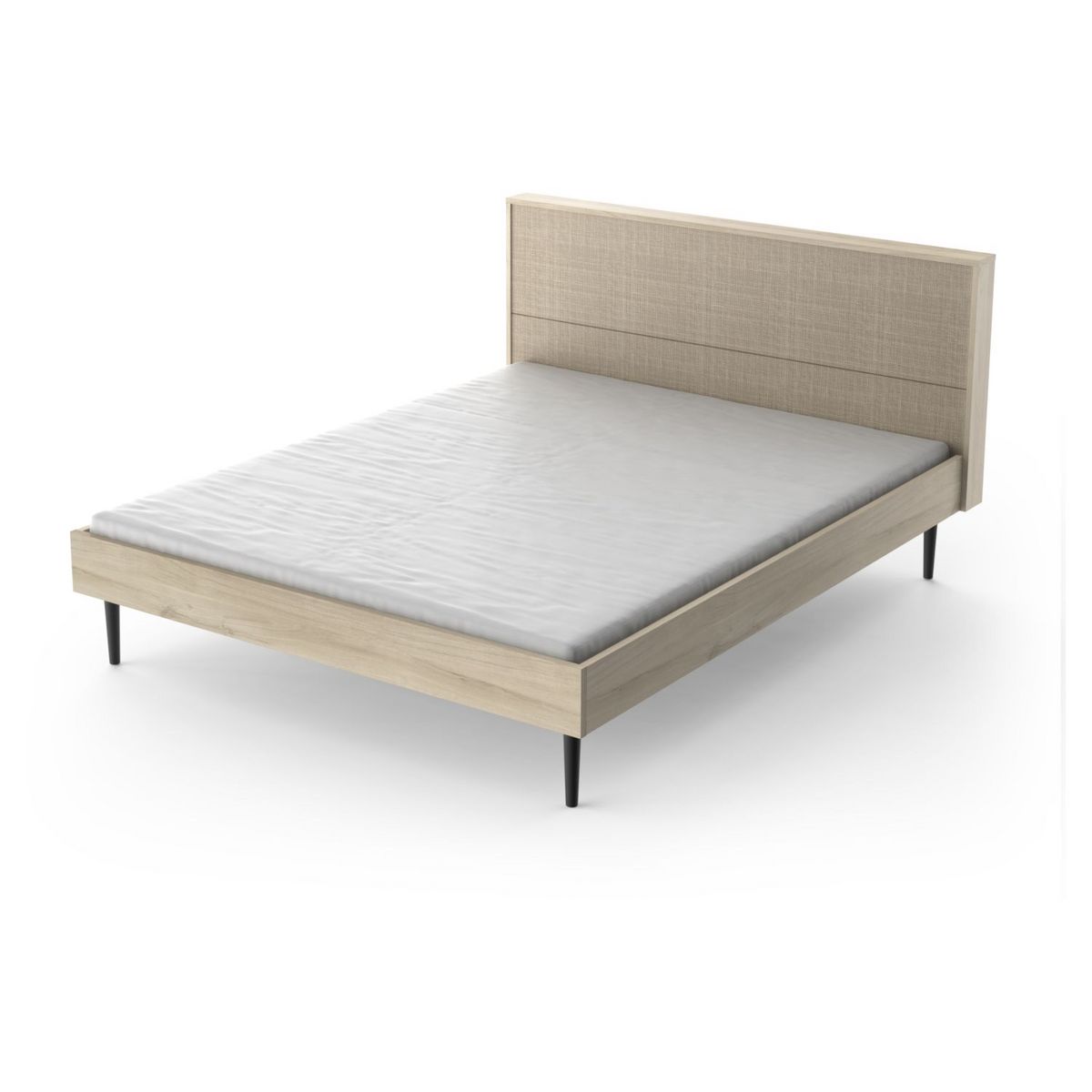 Lit double 160cm avec tête de lit décor effet cannage HANOÏ