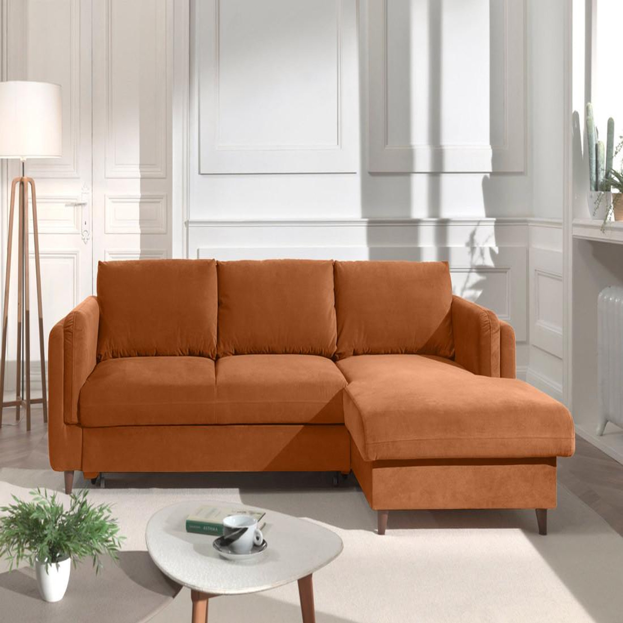 Voir la diapositive 6 : BEST MOBILIER Brooke - canapé d'angle droit - convertible avec coffre - 4 places - en velours