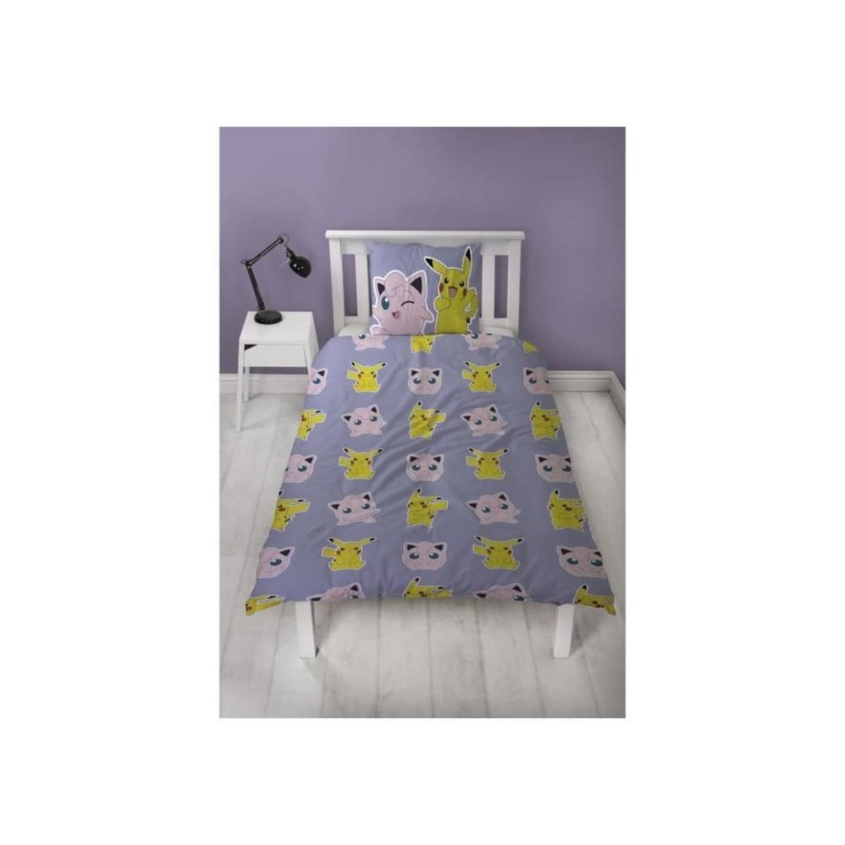 Pokemon Parure de lit réversible - POKEMON - Pikachu, Mew, Togepi, Jigglypuff & Métamorph - Microfibre - 140 x 200 cm + 1 taie 63 x 63