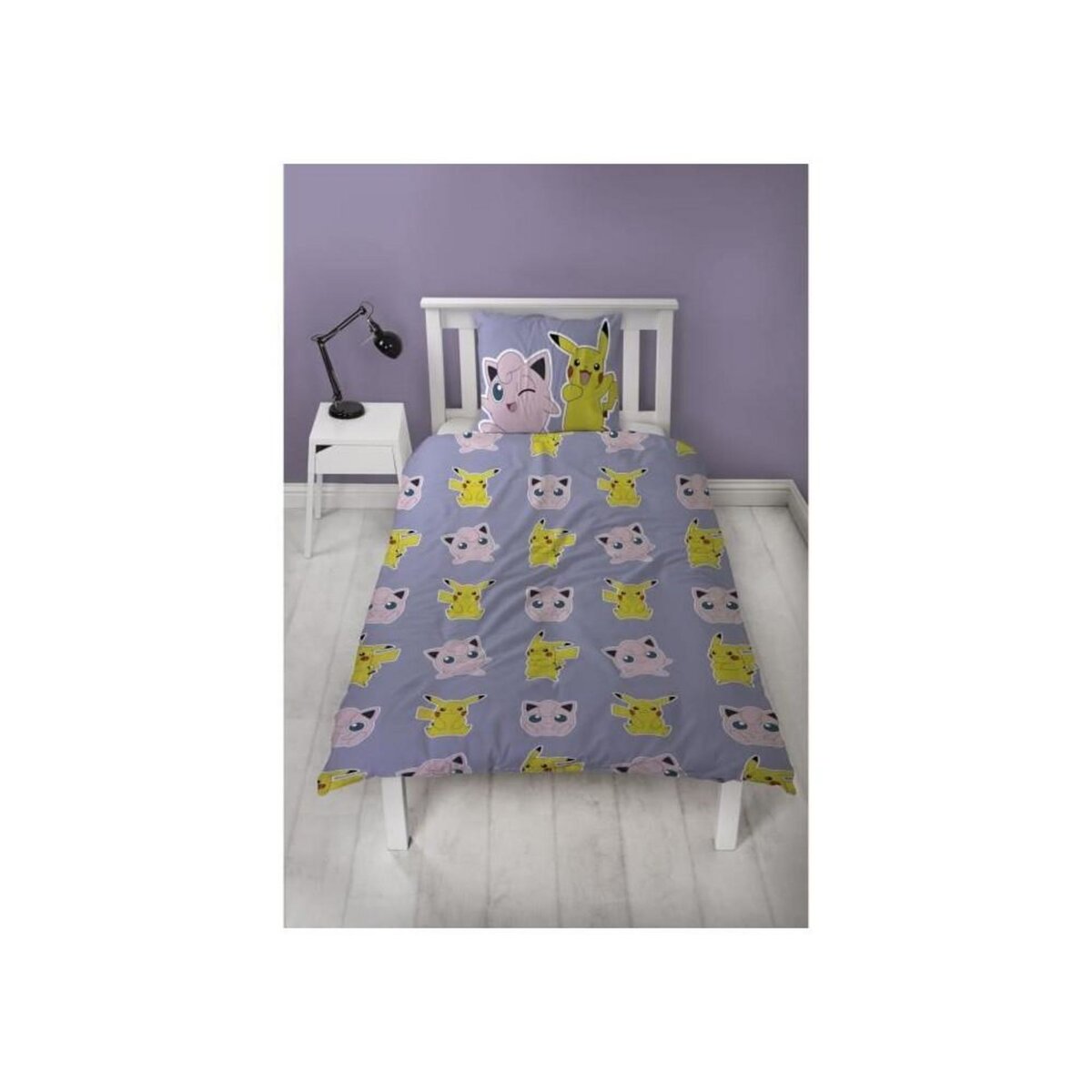Pokemon Parure de lit réversible - POKEMON - Pikachu, Mew, Togepi, Jigglypuff & Métamorph - Microfibre - 140 x 200 cm + 1 taie 63 x 63