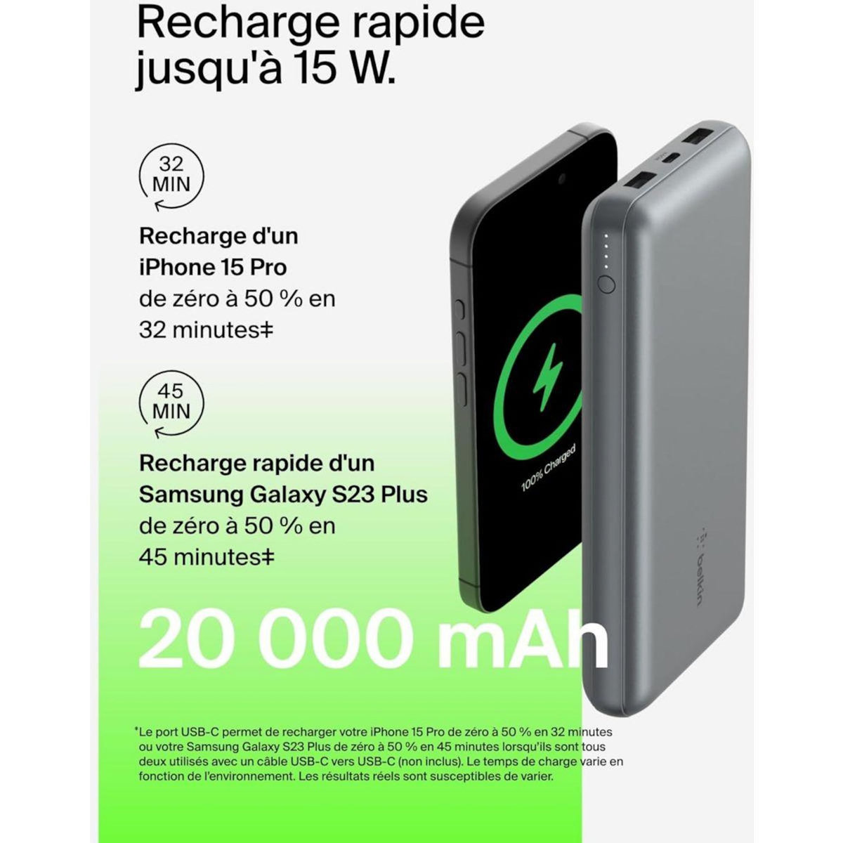 Belkin Batterie externe 20 000 mAh grise