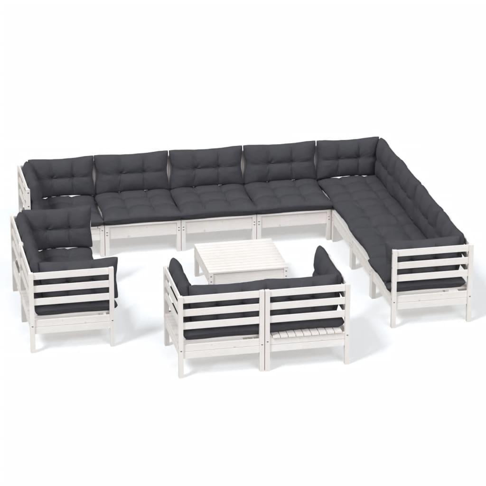 Voir la diapositive 2 : VIDAXL Salon de jardin 13 pcs avec coussins blanc bois de pin solide