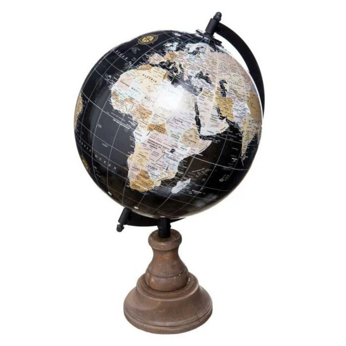 ATMOSPHERA Globe Terrestre Déco  Base en Bois  32cm Noir