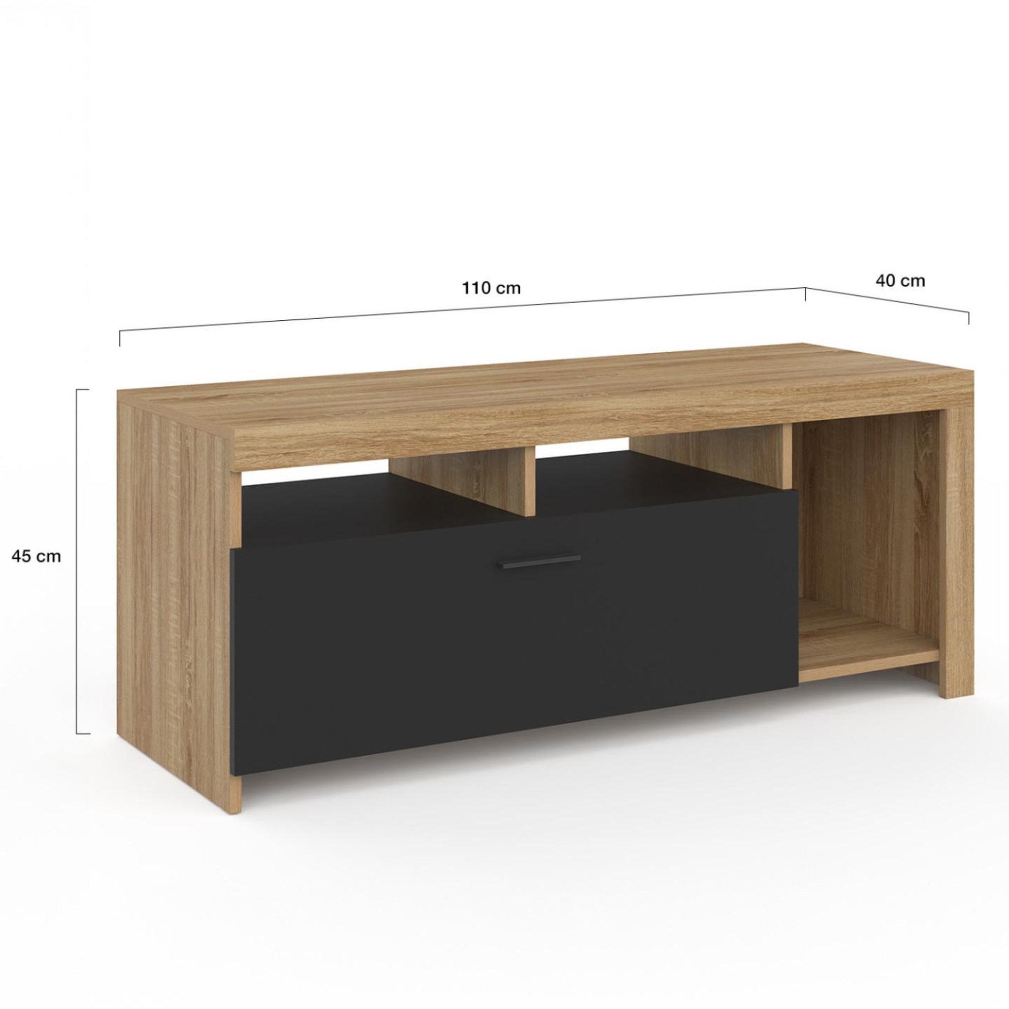 Voir la diapositive 4 : ID MARKET Meuble tv 110 cm malo bois et placard noir