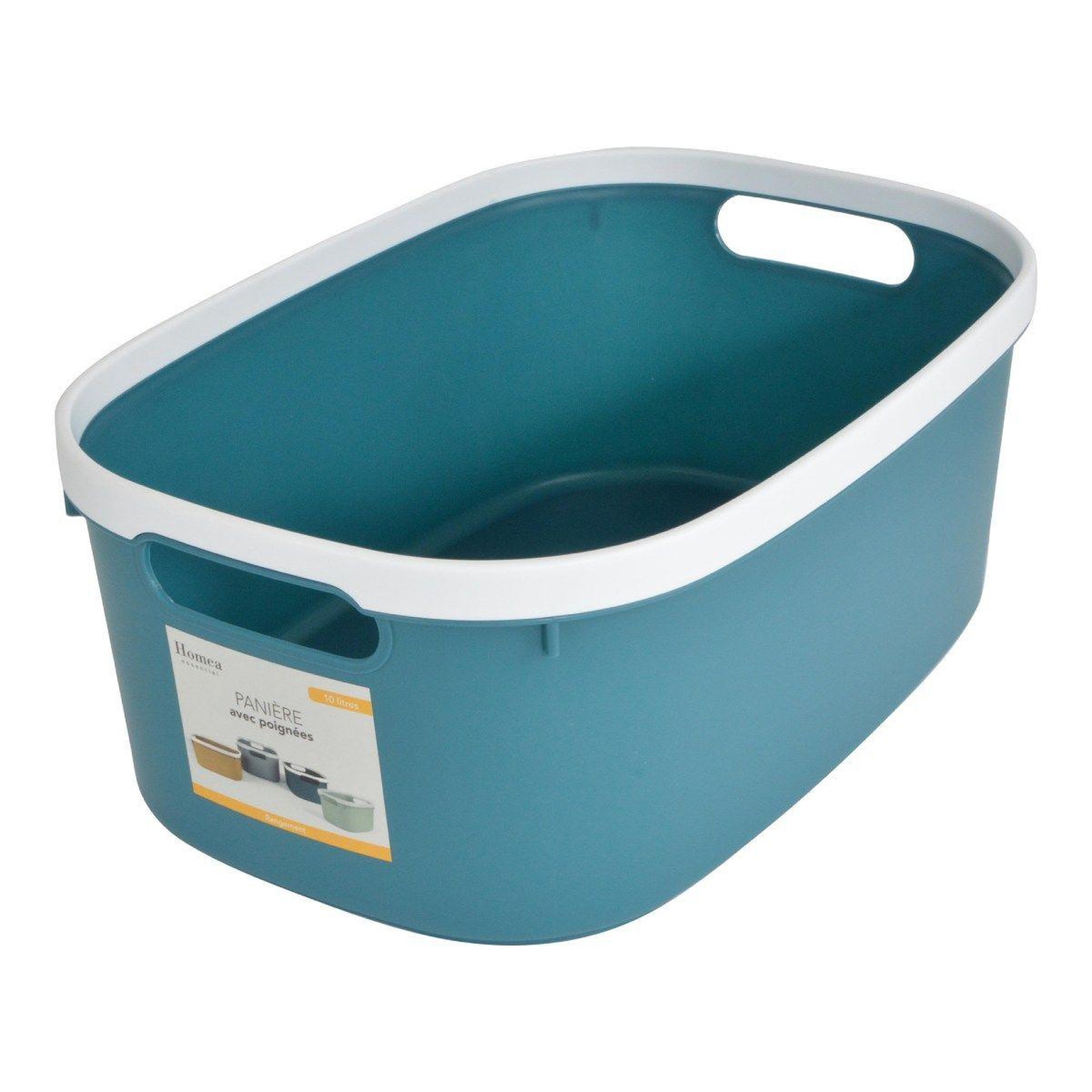Voir la diapositive 3 : HOMEA Panière de Rangement Bicolore  Poignées  37cm Emeraude