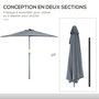 Voir la diapositive 5 : OUTSUNNY Demi parasol, parasol de balcon 5 entretoises métal polyester 2,69L x 1,38l x 2,36H m gris