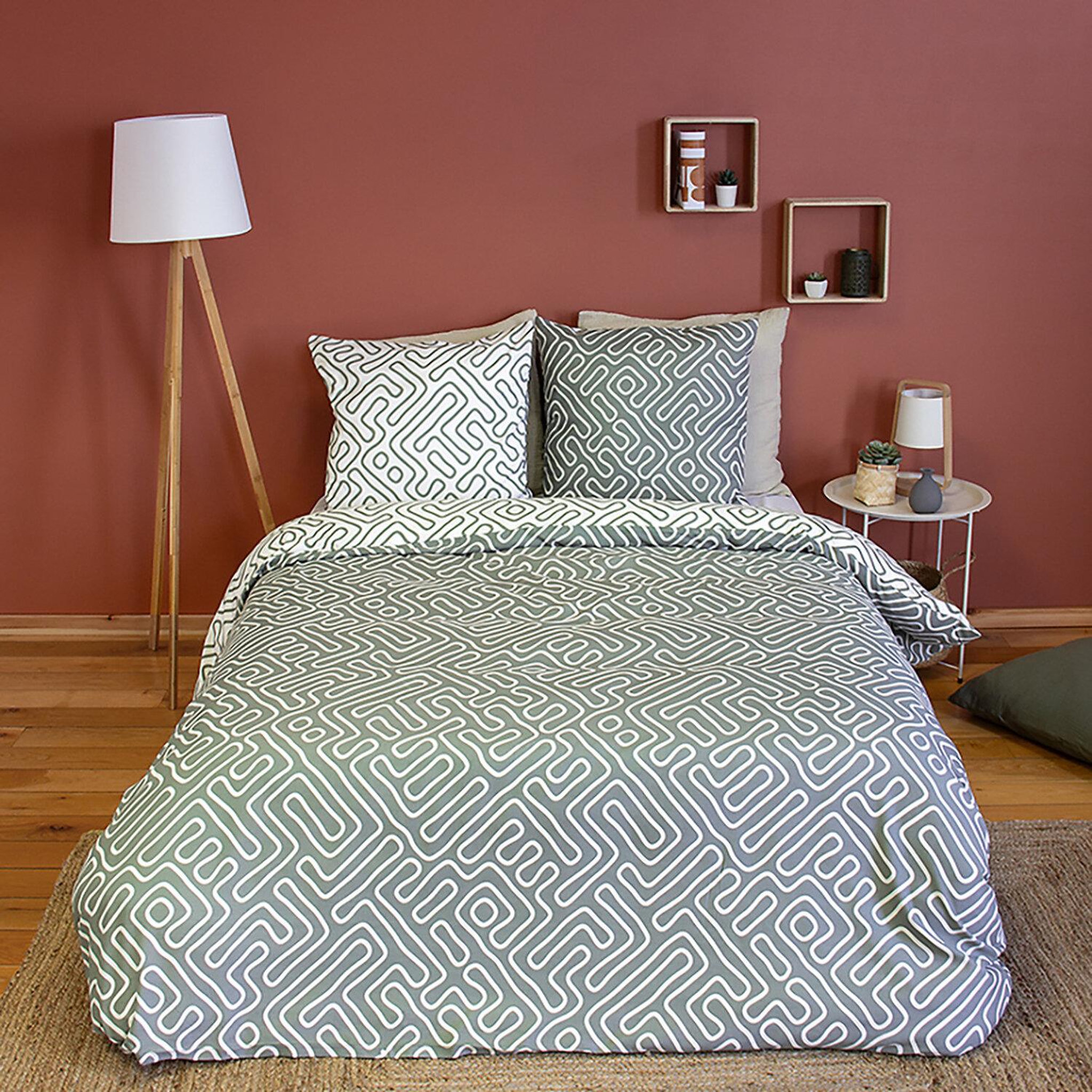 Home collection Parure housse de couette 100% microfibre , parchemin. Coloris disponibles : Vert