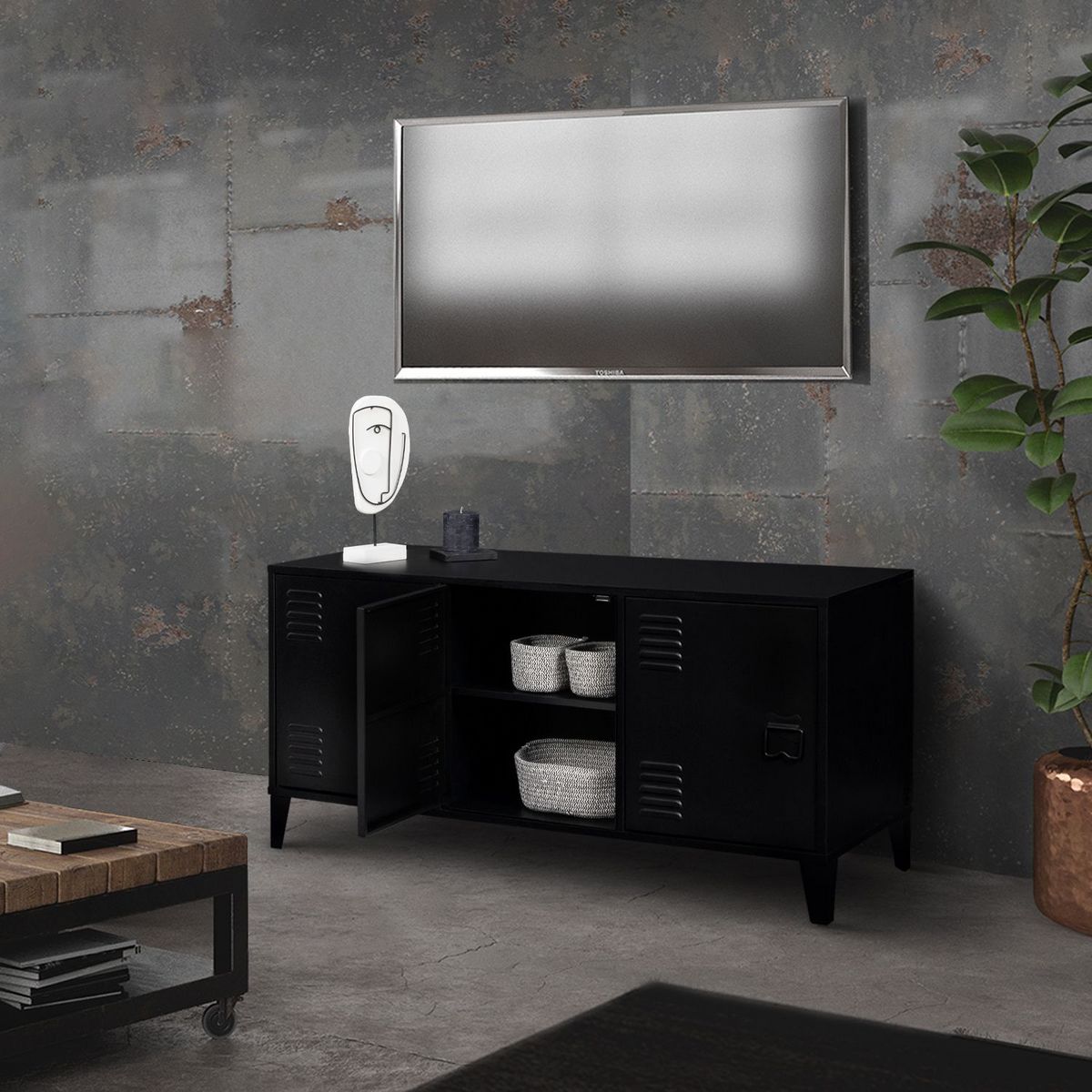 Meuble TV métal 3 portes L160 cm JAMES