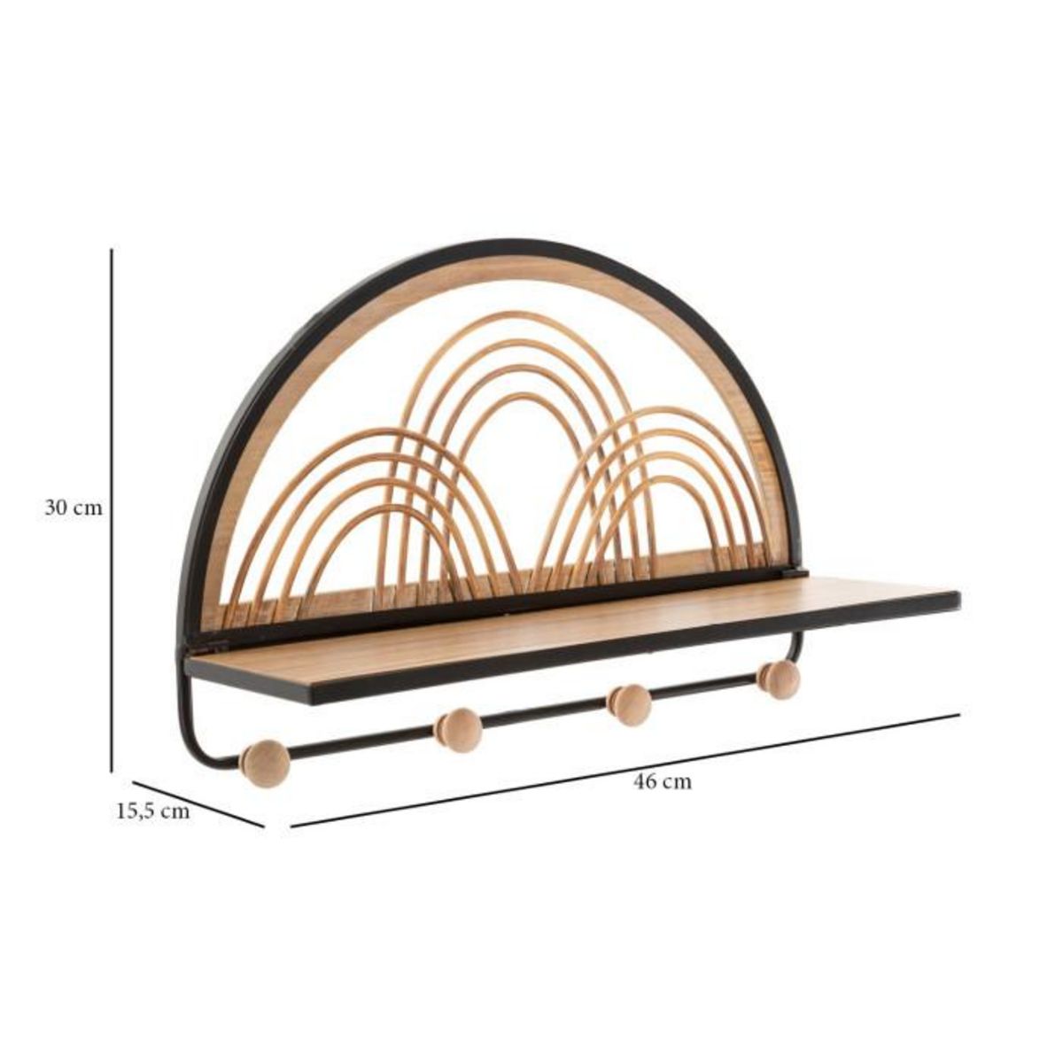Paris Prix Patère Murale Avec Étagère  Porto  46cm Noir & Naturel