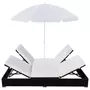 VIDAXL Chaise longue d'exterieur avec parasol Resine tressee Noir