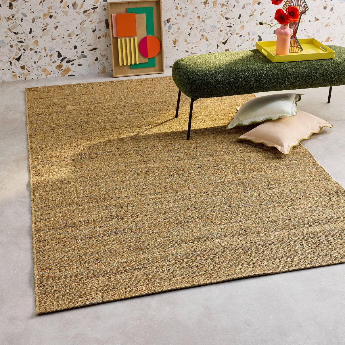 SWEEEK Tapis intérieur/extérieur effet jute claire avec touches de couleur