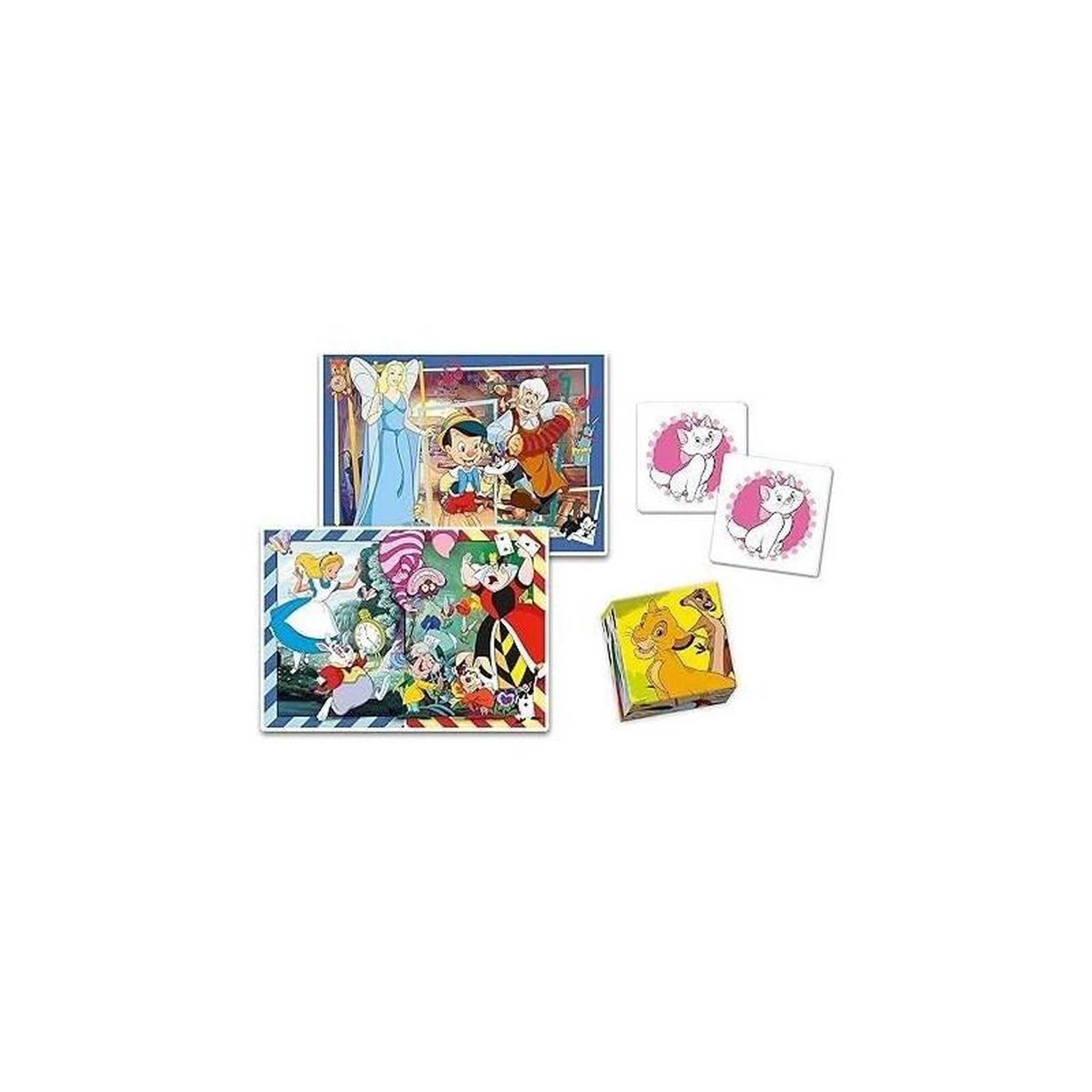 Voir la diapositive 2 : CLEMENTONI Coffret éducatif enfant 4 en 1 Disney puzzles mémo cubes apprentissage – Clementoni