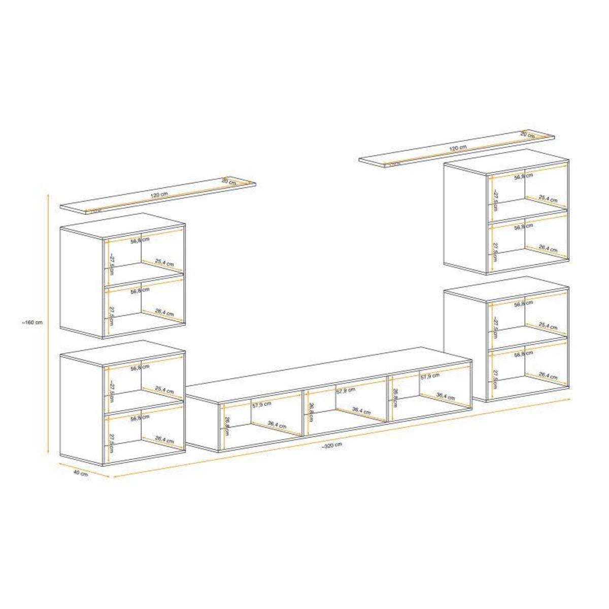 Paris Prix Meuble TV Mural Design  Switch IV  320cm Gris & Blanc