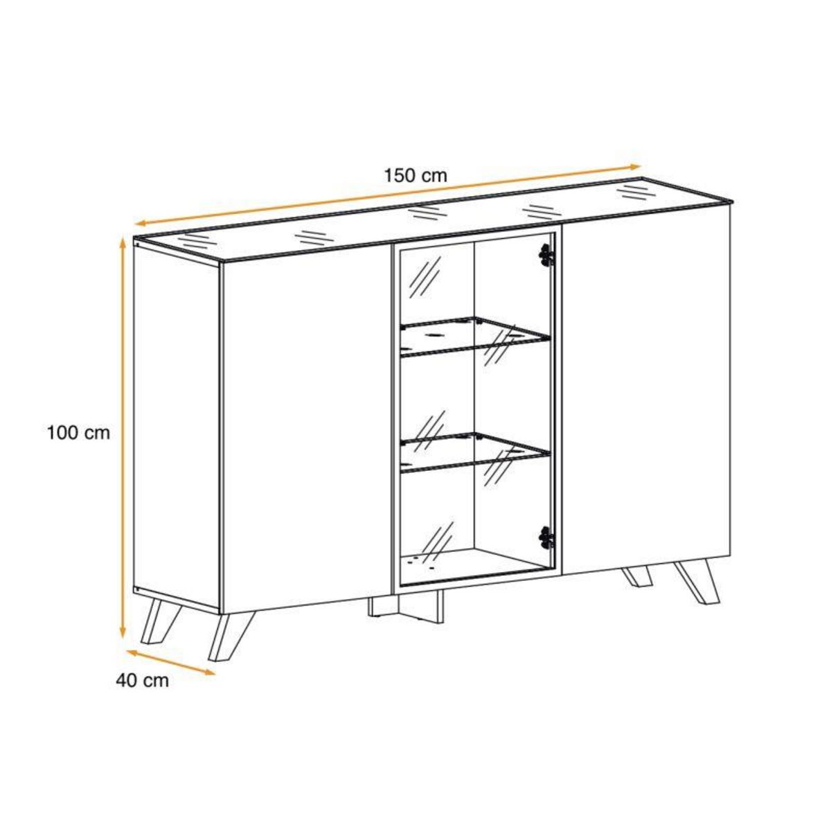 Paris Prix Buffet 3 Portes LED  Thin  150cm Noir & Naturel