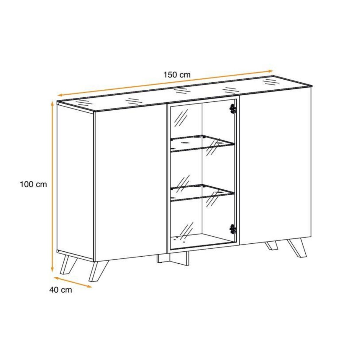 Paris Prix Buffet 3 Portes LED  Thin  150cm Noir & Naturel