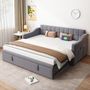 Voir la diapositive 2 : MERAX Lit banquette gigogne rembourré 90x200cm velours coloris gris