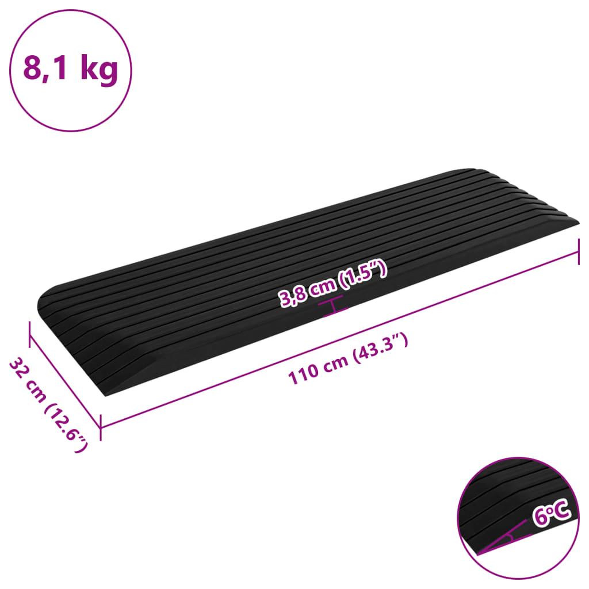Voir la diapositive 6 : VIDAXL Rampes de seuil 2 pcs 110x32x3,8 cm Caoutchouc