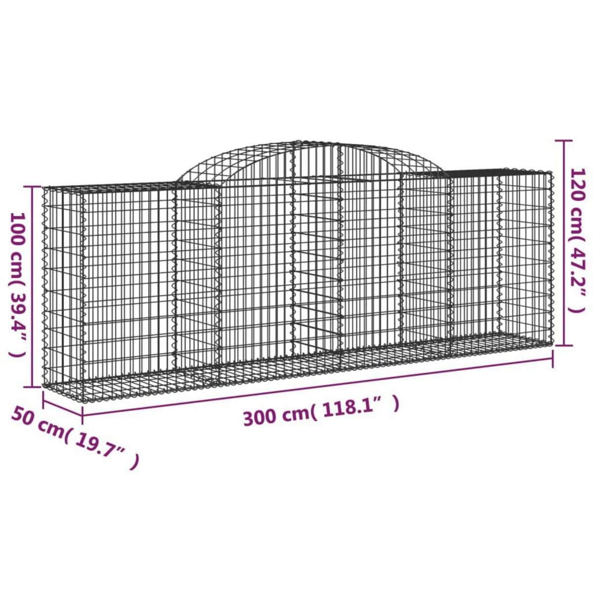 VIDAXL Paniers a gabions arques 9 pcs 300x50x100/120 cm fer galvanise