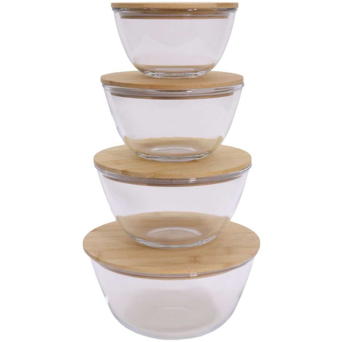 Lot de 4 saladiers verre + bambou