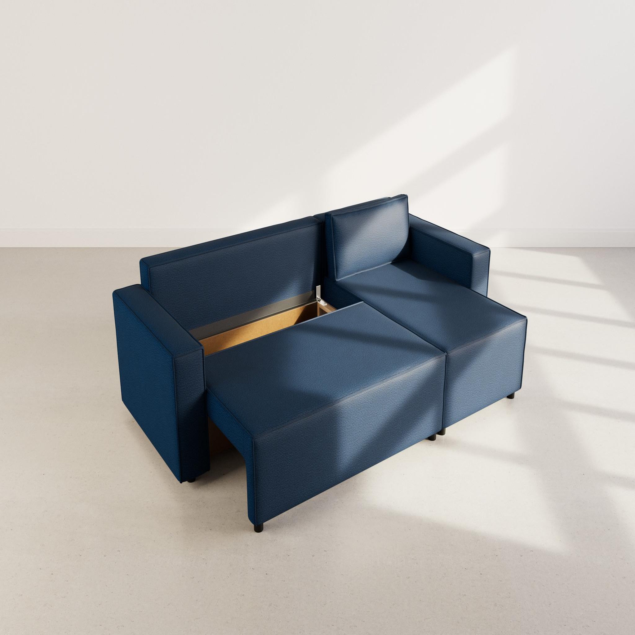 Voir la diapositive 3 : BEST MOBILIER Jonas - canapé d'angle réversible 4 places convertible avec coffre en tissu texturé