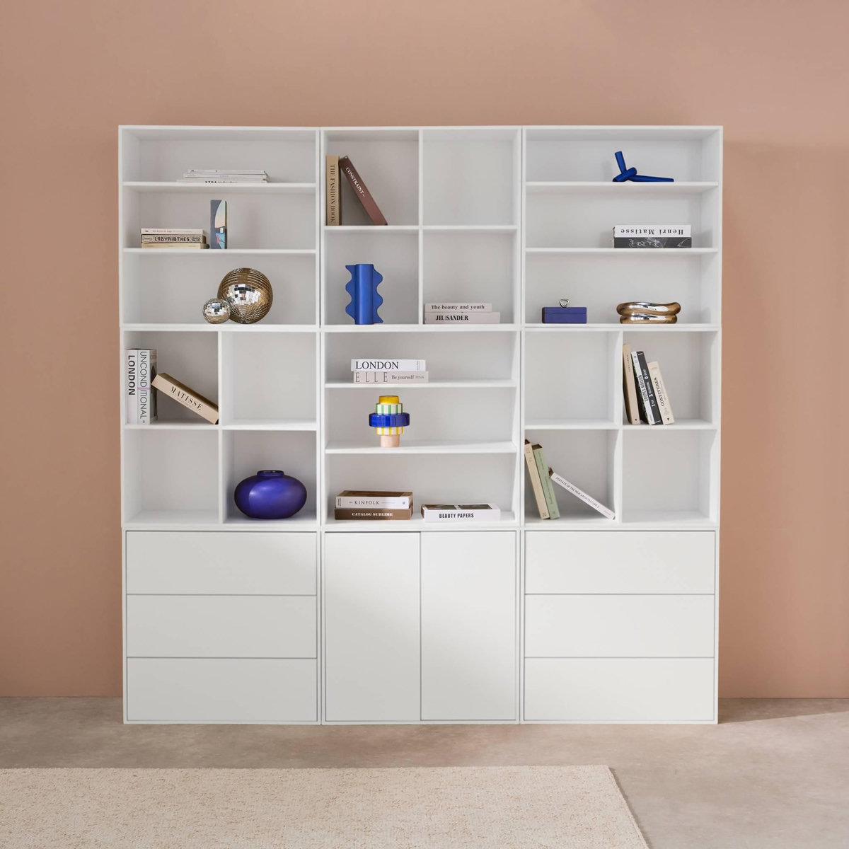 SWEEEK Kit étagère. bibliothèque décor bois blanc 9 éléments 100% modulable L 210 x P 35 x H 210cm - Kompo