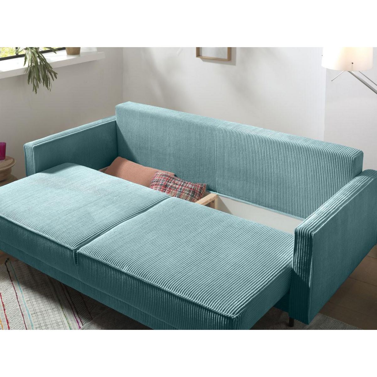 LISA DESIGN Charlie - canapé 3 places convertible avec coffre - en velours côtelé