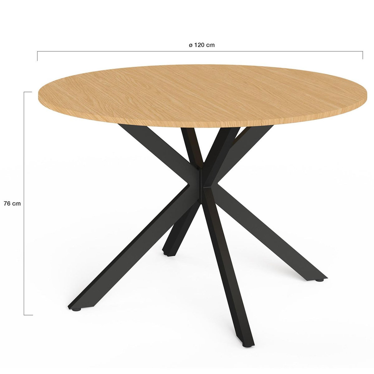 ID MARKET Table de jardin ronde MESSINA 120 cm 6 personnes pied araignée plateau métal effet bois