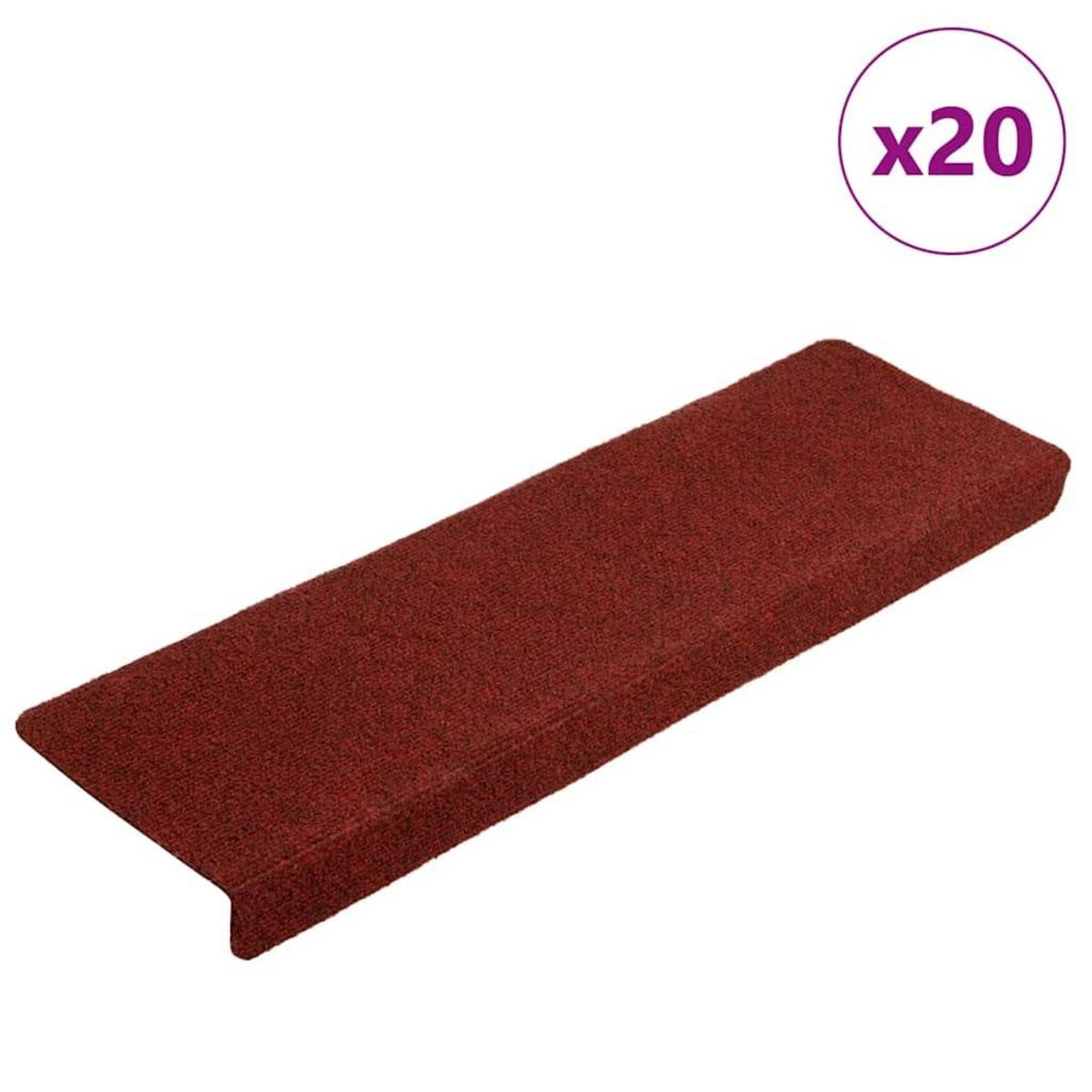 VIDAXL Tapis d'escalier autocollant 20 pcs rouge bordeaux 65x21x4 cm