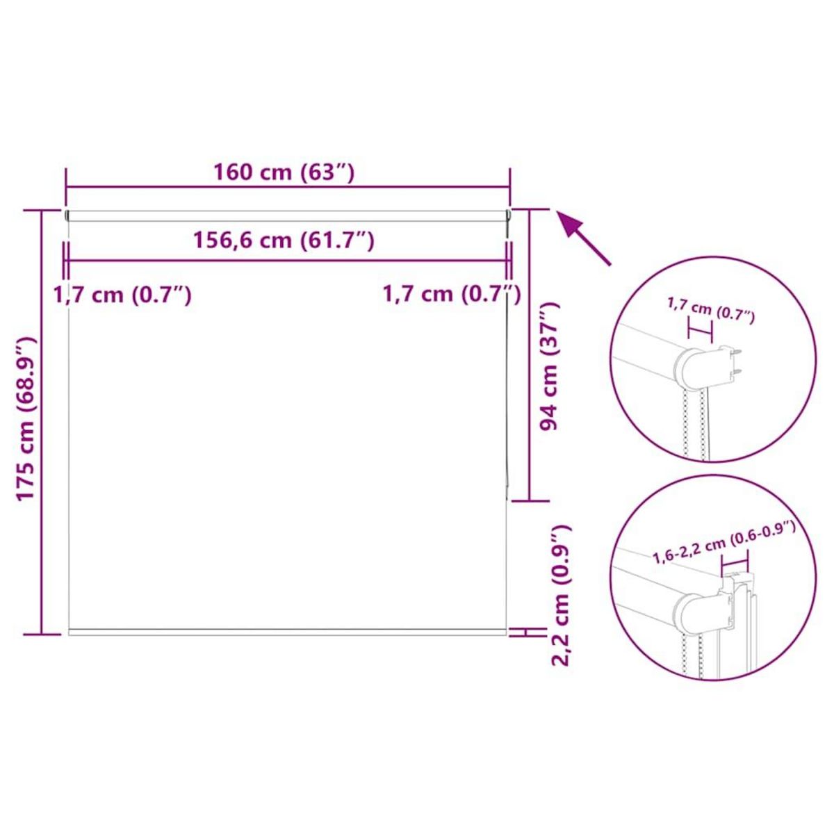 VIDAXL Store enrouleur occultant largeur du tissu 156,6 cm polyester
