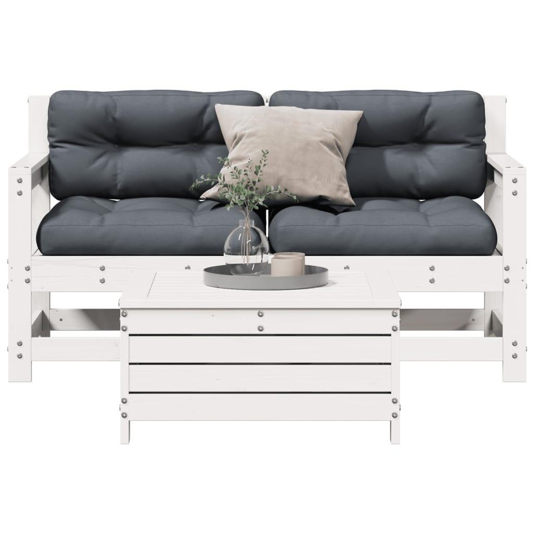 VIDAXL Salon de jardin 3 pcs avec coussins blanc bois de pin massif