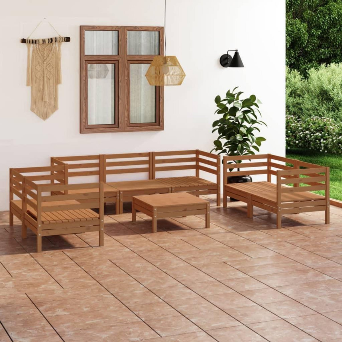 VIDAXL Salon de jardin 8 pcs Marron miel Bois de pin massif