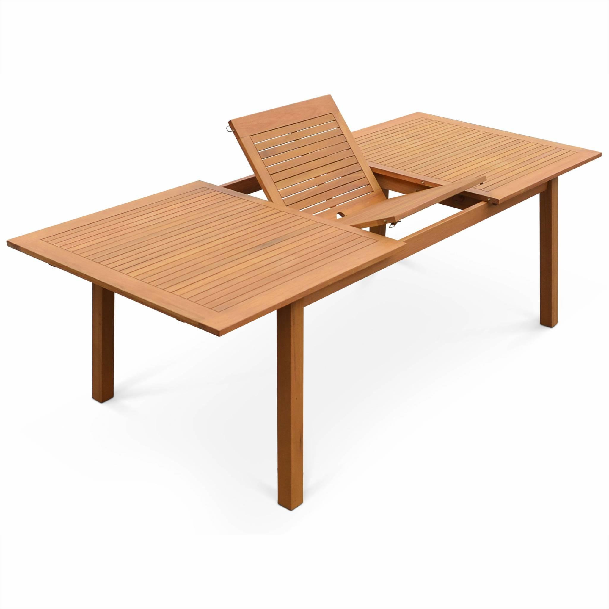 Voir la diapositive 5 : SWEEEK Table de jardin en bois 180-240cm - Almeria - Grande table rectangulaire avec rallonge eucalyptus. Intérieur / Extérieur