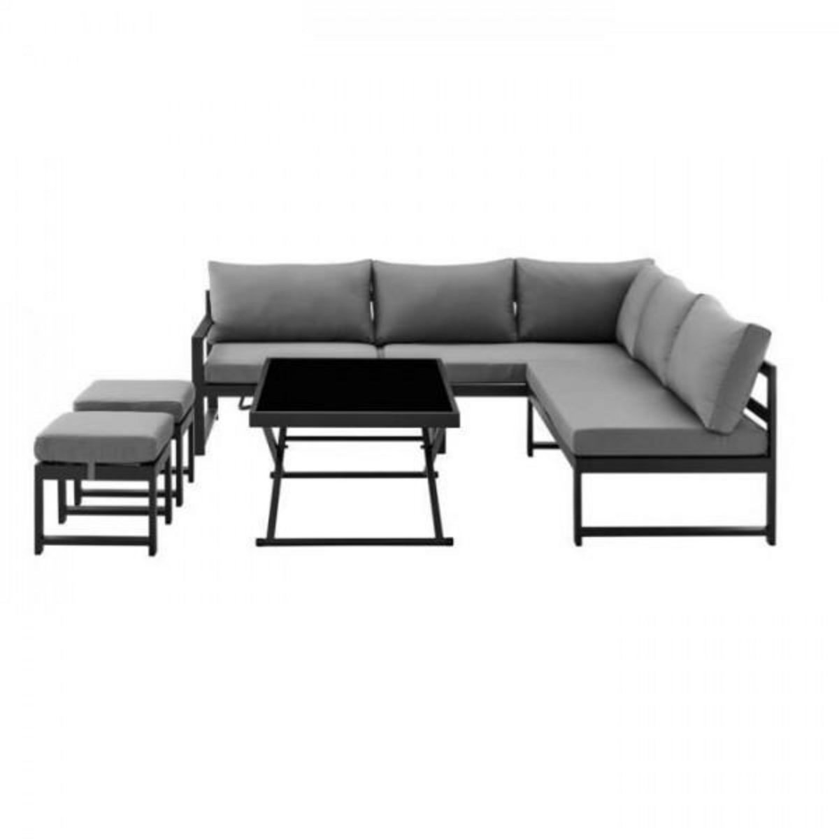 MARKET24 Salon de jardin avec structure en aluminium avec coussins - 7 personnes - Hipu - Gris