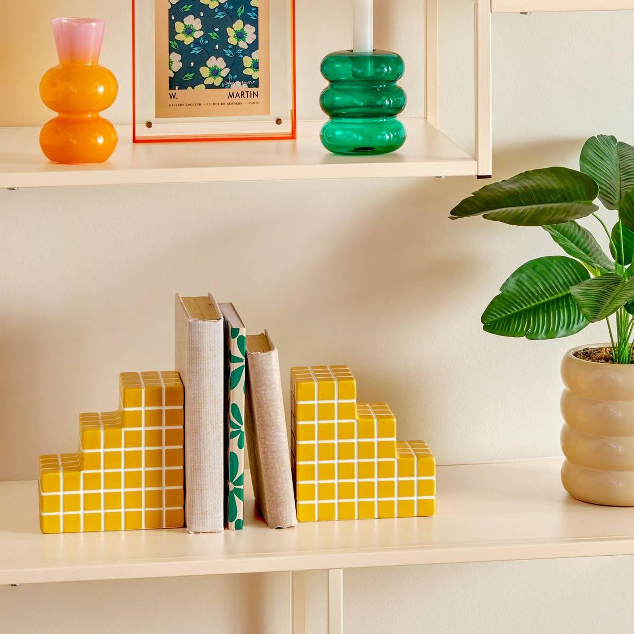 Voir la diapositive 4 : ATMOSPHERA Lot de 2 serre-livres en céramique  poolside  14cm jaune