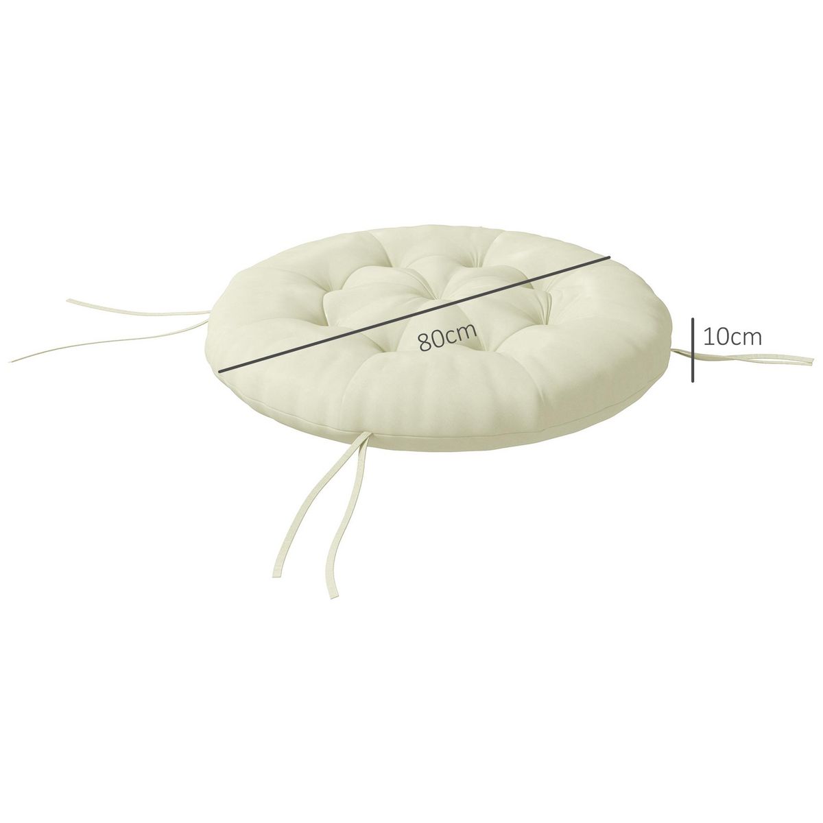 OUTSUNNY Coussin de chaise de jardin - coussin rond capitonné Ø 80 x 10H cm avec attaches - polyester blanc cassé